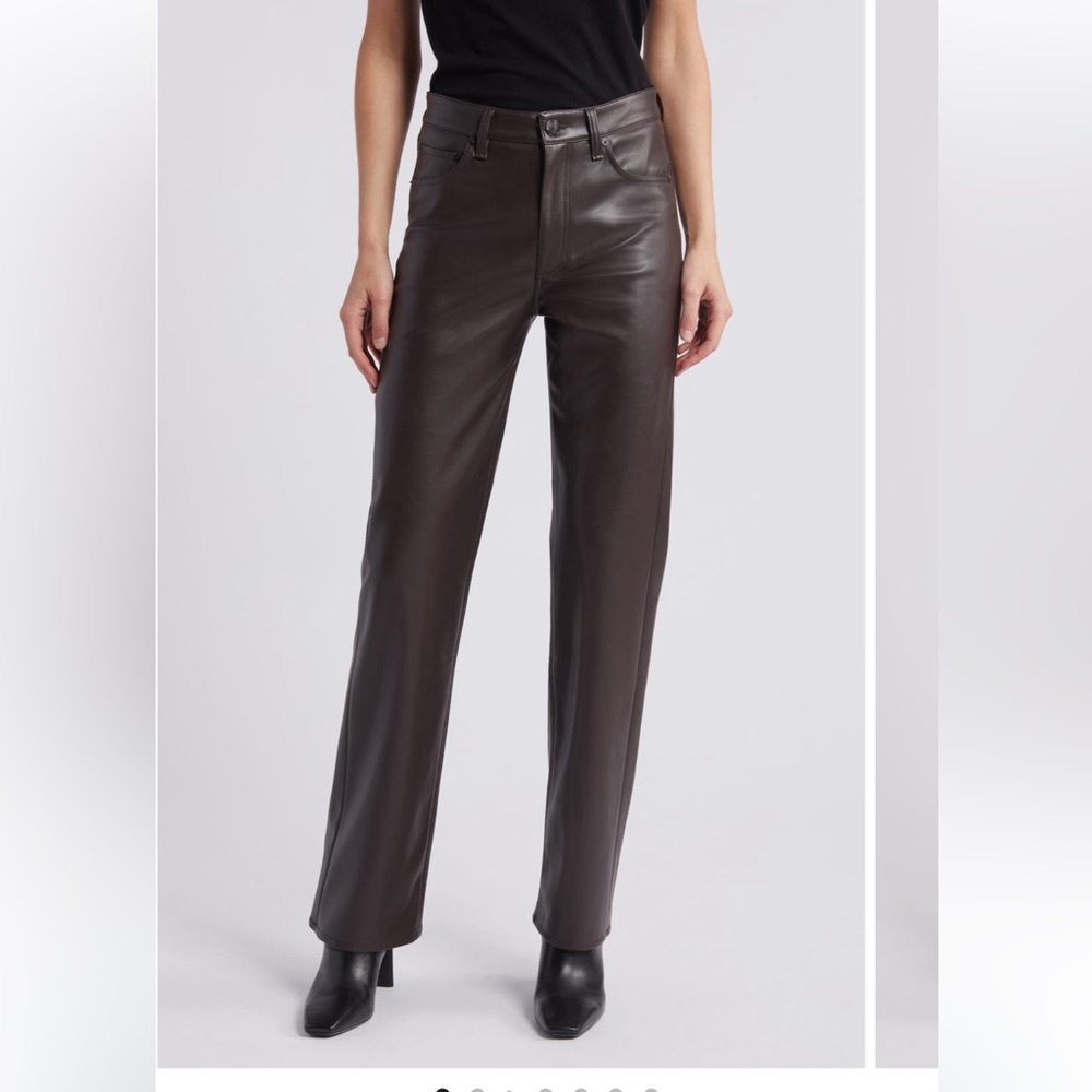 rag & bone Dark Brown Leather Straight Leg Pants